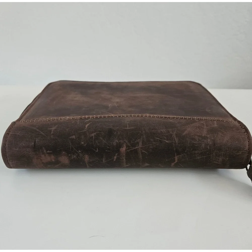 Vtg Day-Timer Tech Organizer Brown Genuine Leather Planner Zip 7 Rings PDA